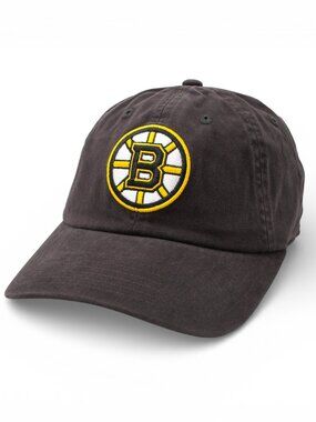 NHL Boston Bruins Patch Dad Hat, Under Brim Art, Adjustable Buckle Strap, Black